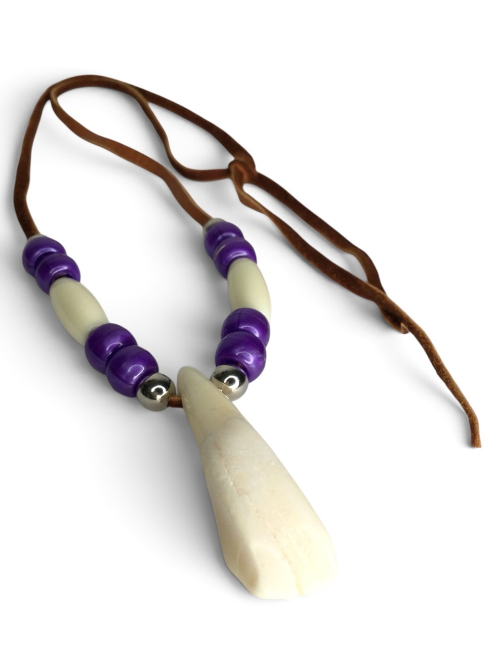 Vintage White Buffalo Tooth Pendant on Suede Cord Necklace - Picture 9 of 10